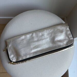 Brunswick & Co Gold Leather Avenue Fold Over Clutch with Zipper Closure